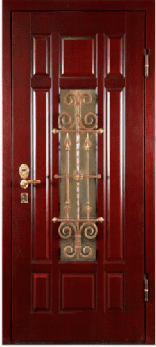 Заказать металлическая дверь с ковкой и стеклом ST-372, МДФ филенчатый
