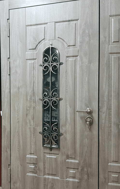 Заказать входная уличная утепленная дверь МДФ шпон со стеклом ST-665